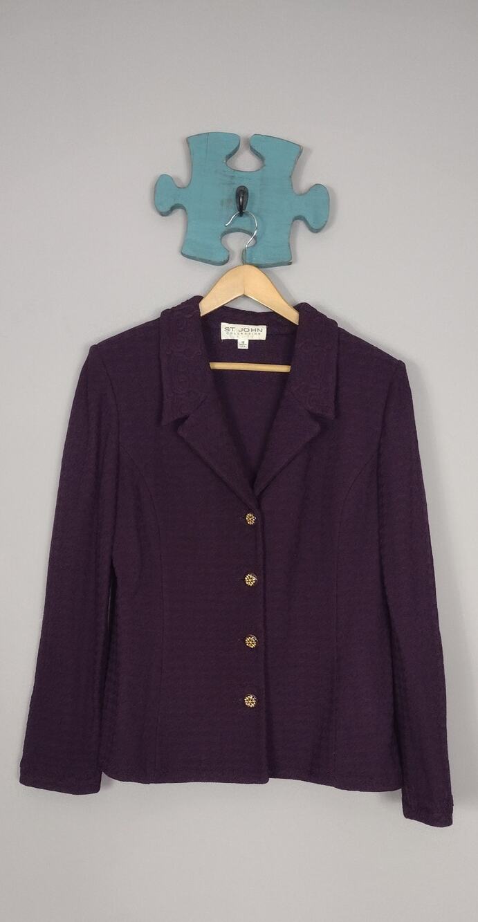St. John Collection Purple Aubergine Santana Knit Blazer 12 Braided Trim